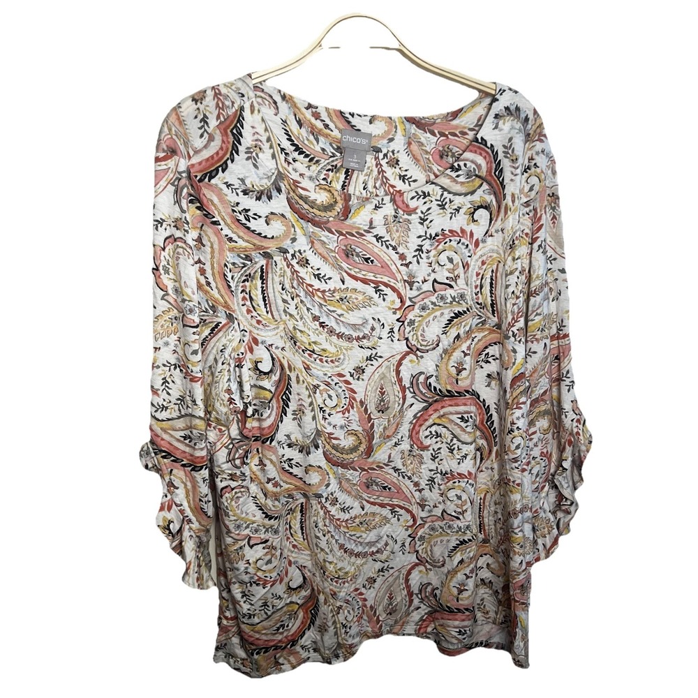 Chicos‎ Size 3 Women's XL Long Sleeve Paisley Style Print, Art To Wear Luxury
